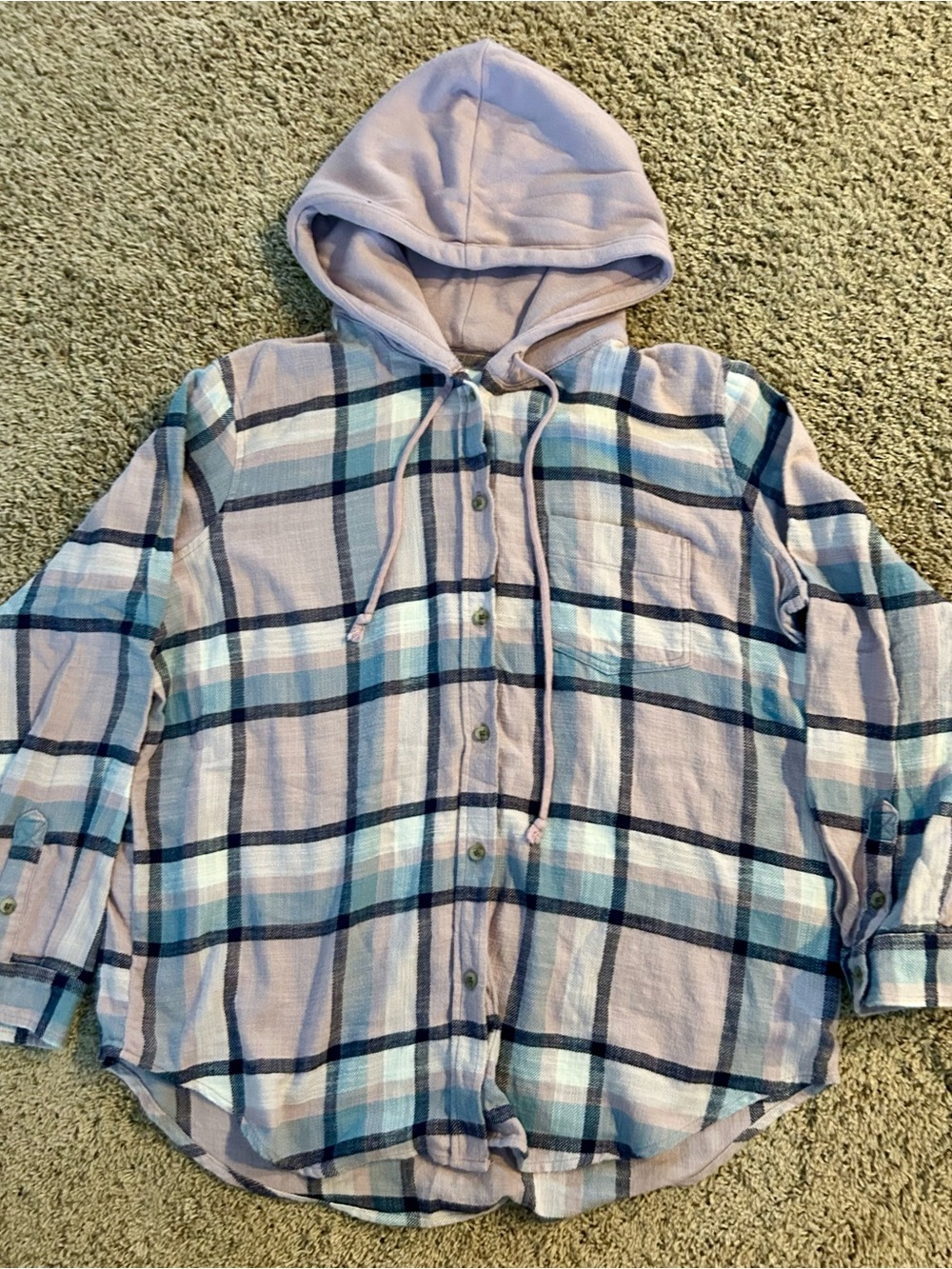 Preowned AMERICAN EAGLE Plaid Button Up Hooded Flannel Shirt Jacket Size Medium
